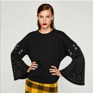 Trendy Black Zara Cropped Studded Sweatshirt